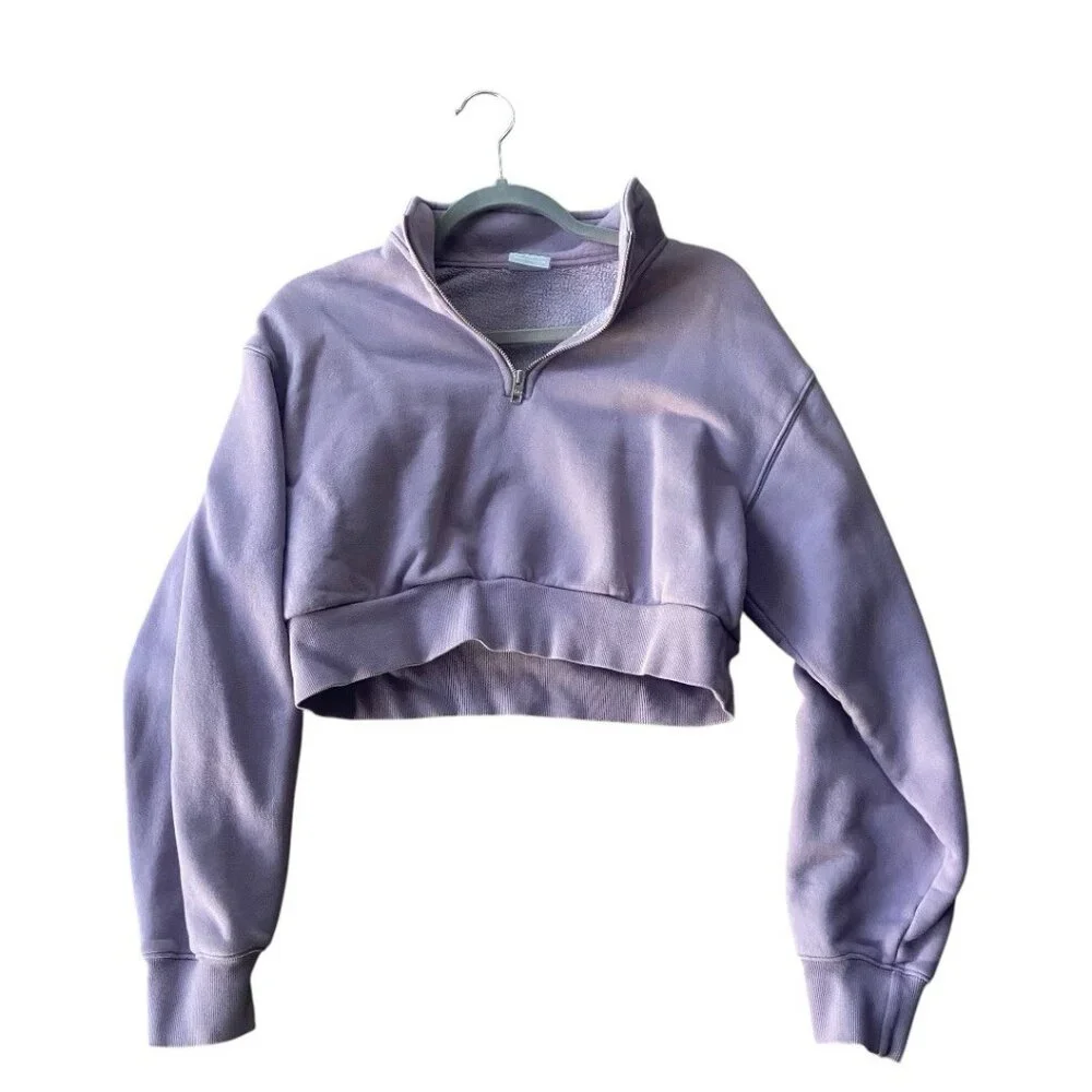 TNA Cozy Fleece Perfect 1/4 Zip Sweatshirt Cropped Size M - Picture 3 of 6